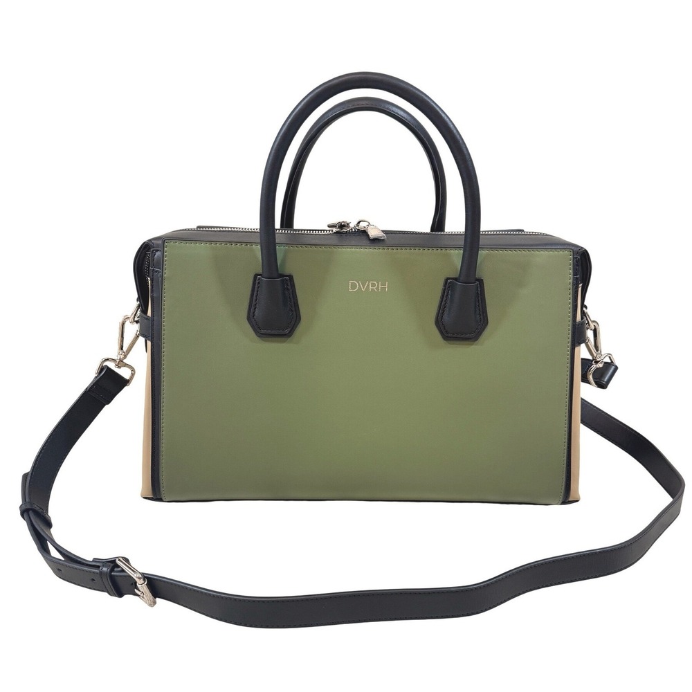 Classic Luxury Genuine Leather Conceal Carry Handbag Purse Black Green 13" X 10"